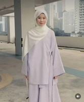 Traje Musulmán Eid de Dos Piezas para Mujer, Estilo Modesto, Chifón, Recto, Simple, Natural, Ecológico, Transpirable, Largo hasta el Suelo, 100% Algodón
