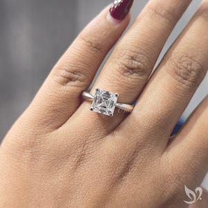 3.0 carat asscher cut lab grown diamond <b>ring</b> pinched shank <b>solitaire</b> 10K white gold luxury geometric engagement <b>ring</b> - Product Image 5