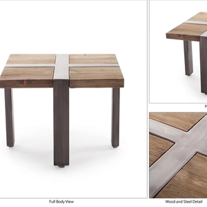 Berto Coffee <b>Table</b> Minimalist Reclaimed Wood Cross Metal Inlay <b>Square</b> <b>Side</b> <b>Table</b> Living Room Hotel Villa Project - Product Image 6