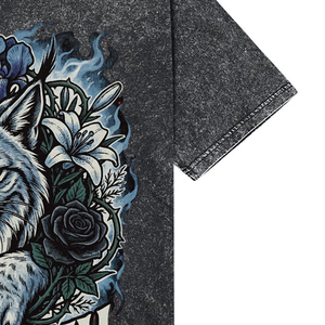 Snow Lynx Printed Cotton <b>T</b>-<b>Shirt</b> <b>Men's</b> Casual Short Sleeve <b>Floral</b> Design Washed Look Round Neck Street Style <b>Shirt</b> - Product Image 3