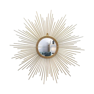 Sunburst <b>Gold</b> Decorative Metal <b>Wall</b> <b>Mirror</b> Luxury Glass With Wire Frame for Home Decor Living Dining and Office Room - Product Image 1