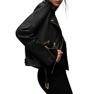 Chaqueta de Cuero Negra para Mujer, Diseño OEM con Logotipo, Chaqueta Corta de Cuero para Mujer, Diseño Único y de Gran Venta - Product Image 3