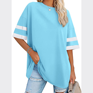 Camiseta de algodón extragrande para mujer, lisa, con cuello redondo, informal, de tela suave y transpirable, para uso diario, camiseta extragrande para mujer - Product Image 1