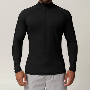 Camiseta Deportiva de Manga Larga para Hombre, de Secado Rápido, Transpirable, Cuello Redondo, con Cierre de 1/4, Spandex, Poliéster, Corte Regular, Ecológica, Lisa - Product Image 1