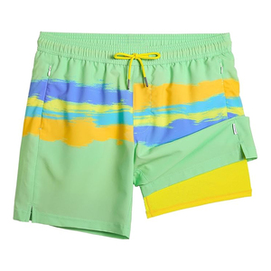 Short de bain décontracté pour homme avec poche pour téléphone, 2-en-1, motif ancre noire, 100% coton, livraison rapide - Product Image 1