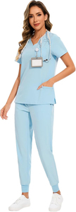 Customized Hospital <b>Nurse</b> <b>Scrubs</b> Set 2 Piece Medical Uniform with Stand Collar Short Sleeve Breathable Nursing <b>Scrub</b> Suits - Product Image 3