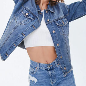 Veste en jean d'hiver pour femme, style urbain personnalisé, avec col rabattu épais, technique délavée, rembourrage en coton - Product Image 6