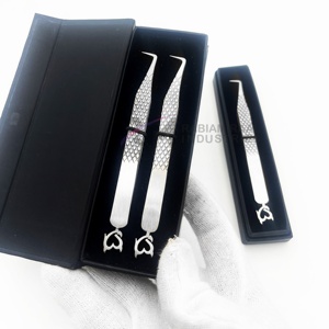 RMI Stainless Steel <b>Silver</b> Eyelash Extension Tweezers Set Bottom Design And 1pcs /2pcs Tweezer Card Box Packaging Set - Product Image 6