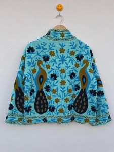 Chaqueta Bordada Azul Claro Tradicional India Hecha a Mano para Mujer, Estilo Bohemio, Cárdigan Abierto por Delante, Blazer - Product Image 2