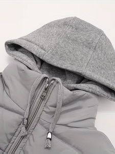 Gilet matelassé à capuche pour homme, chaud pour l'hiver, fermeture éclair, vêtement d'extérieur décontracté, léger, couleur unie, coupe-vent, gris - Product Image 3