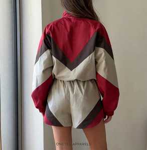 Women Sporty Color Block Zip up Romper Long Sleeve Turtleneck Collar Elastic Waist Shorts Jumpsuit Spandex/Cotton - Product Image 2