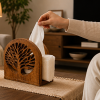 Porte-serviettes en bois artisanal Arbre de Vie, organiseur décoratif de papier absorbant pour table à manger, cuisine, restaurant, café, maison