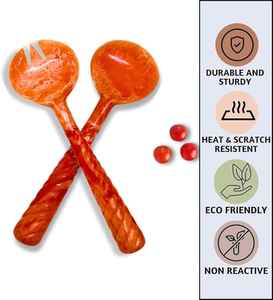Ensemble cuillère et fourchette à salade en résine, faits main, motif marbré, pour mélanger, saupoudrer et servir des salades, des pâtes ou des fruits - Product Image 4