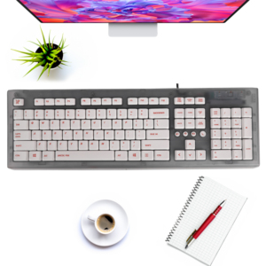 Nouveau clavier filaire USB 2.0 Arctic Fox Crystal, plastique, taille standard, 108 touches, membrane PBT, optique, anti-ghosting, non programmable, sans rétroéclairage - Product Image 3
