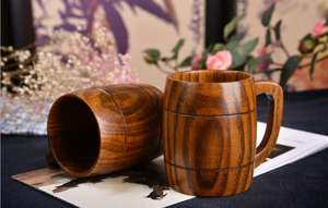 Juego de Tazas Elegantes Estilo Barril de Madera con Textura Natural, Acabado Liso y Asa Resistente, Perfectas para Servir Bebidas - Product Image 6