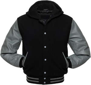 Chaqueta Varsity Negra y Gris para Hombre, con Capucha, Estilo Letterman, Abrigo de Invierno - Product Image 1