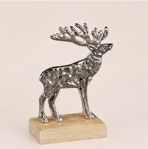 Silver Aluminum Reindeer Sculpture With Natural Wood Base Elegant <b>Christmas</b> Desktop Ornament & Luxury Home Decor Figurine - Product Image 5