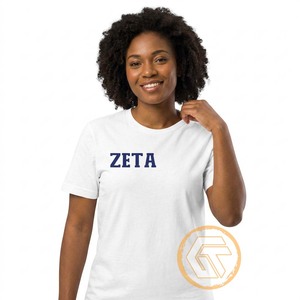 เสื้อยืดสตรีลายปัก Zeta Phi Beta Sorority ของ GREEK TREASURES ผ้าเจอร์ซีย์ลำลองคุณภาพสูง ระบายอากาศได้ดี ผ้าฝ้าย 100% พร้อมลายตัวอักษร - Product Image 2