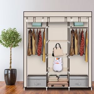 Armadio Portatile in Tessuto Non Tessuto Beige da 175 cm con Doppia Asta, Organizzatore per Vestiti e Oggetti - Product Image 2