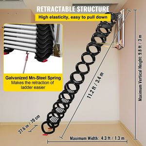 Escalera Plegable de Aluminio Negra para Acceso al Ático, de 12 Peldaños, Montada en la Pared - Product Image 4