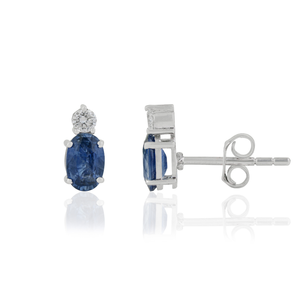 Boucles d'oreilles minimalistes classiques et tendance en or blanc 14 carats véritable avec saphir bleu et diamant, pour usage quotidien, bijoux simples, fabricant - Product Image 3