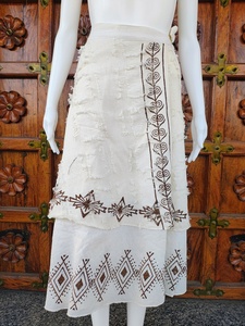 Falda Cruzada de Cintura Alta de 2 Capas de Algodón y Lino para Mujer, Bordado Geométrico, Estilo Bohemio Étnico, Suave, Transpirable, de Secado Rápido, ODM, Casual - Product Image 2