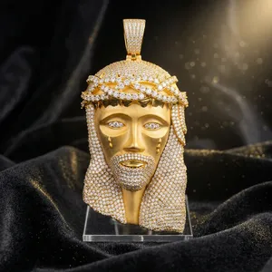 Colgante de Moissanita con Rostro de Jesús, Corona de Espinas, Colgante de Cristo, Amuleto de Moissanita, Plata de Ley, Joyería Religiosa Hip Hop - Product Image 3