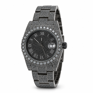 Reloj de Cuarzo para Hombre de Lujo, Alta Calidad, Negro, con Incrustaciones de Moissanita, Acero Inoxidable, Esfera Romana, con Indicador de Fecha - Product Image 1