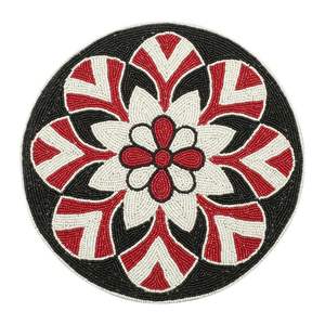 Set de table rond en verre perlé rouge et blanc à motif tourbillon de menthe poivrée pour la décoration de table de Noël, avec motif rayé en forme de canne à sucre - Product Image 5