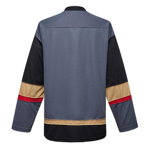 เสื้อฮอกกี้น้ำแข็งผู้ชาย คอวี แขนยาว ผ้าโพลีเอสเตอร์ 100% ระบายอากาศได้ดี สีตัดต่อ พิมพ์ลายแบบ Sublimation ทรงปกติสำหรับผู้ใหญ่ - Product Image 3