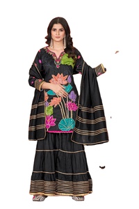 Latest Traditional Winter Indian Embroidered Sharara Gharara Kurti Set Muslin Cotton Pakistani Designer Customize Ethnic Wear - Product Image 3