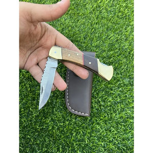 มีดพกทำมือ Burraq DIY เหล็กดามัสกัส พร้อมด้ามไม้และปลอกหนัง สำหรับเป็นของขวัญวันครบรอบ ของขวัญเพื่อนเจ้าบ่าว - Product Image 6