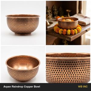 Cuenco Decorativo Tradicional de Cobre Antiguo Hecho a Mano de 16 cm con Diseño de Gota de Lluvia, Estilo Indio, para Decoración del Hogar, Hoteles, Bodas, Regalo de Mesa - Product Image 5