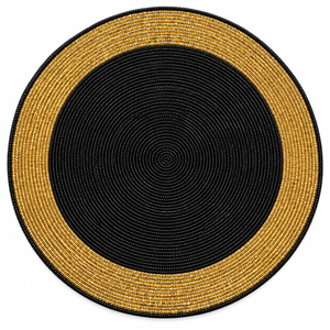 Black <b>Gold</b> Glass Beaded Round <b>Placemat</b> Handmade Heat Resistant Table Mat - Product Image 1