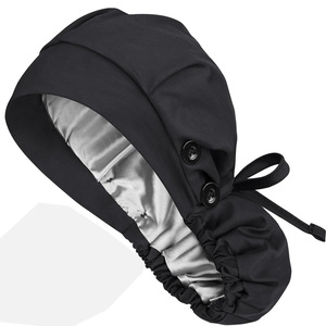 Drain Sports DS-SC-1607 Black Polyester/Cotton Surgical <b>Scrub</b> <b>Cap</b> Satin Finish Needle Detection Button Tie-Back Closure Hospital - Product Image 3