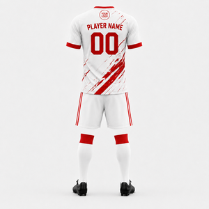 ชุดเสื้อฟุตบอลแบบซับลิเมชั่นสั่งทำพิเศษ สีขาวแดง คอวี ระบายอากาศได้ดี ผลิตจากโพลีเอสเตอร์ สำหรับทีม  ทุกฤดูกาล ไซส์ผู้ใหญ่ - Product Image 2