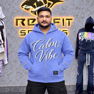 Sweat-shirt à capuche unisexe personnalisé en molleton zippé, coupe oversize, style streetwear, avec détail manches orné de strass, design graphique, étiquette personnalisée, OEM - Product Image 1