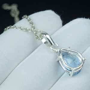 Pendentif en argent sterling 925 avec aquamarine bleu ciel taille poire, collier bohème, cadeau d'anniversaire, bijoux - Product Image 4