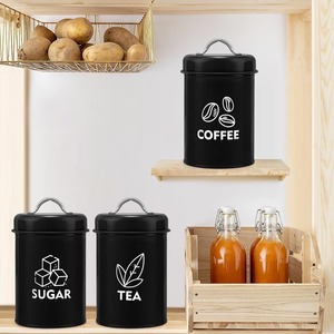 Metal Coffee Tea Sugar Canisters Set With Lid Stylish Black Kitchen Storage Containers Perfect For Pantry Organization - Product Image 5