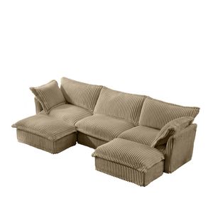 Divano componibile a U a 3 posti con rivestimento sfoderabile, design con bordi francesi e molteplici cuscini grandi per soggiorno - Product Image 4