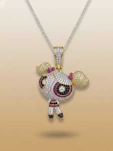 Pendentif Personnage de Dessin Animé Bulles Bicolore Plaqué Or, Bijoux Hip Hop en Argent Sterling 925 avec Diamants Moissanite VVS Iced Out - Product Image 2