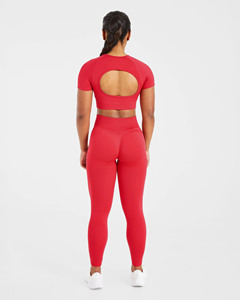 Wholesale Custom Womens Seamless 2 Piece Activewear Set Short Sleeve Sports <b>Jacket</b> & High Waist Leggings Gym Workout Outfit - Product Image 6