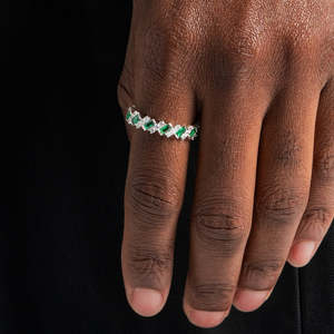 925 Sterling <b>Silver</b> <b>Emerald</b> & Round Cut Eternity <b>Ring</b> | Green Full Band | Luxury Stackable Wedding <b>Ring</b> - Product Image 3