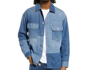 Cumbre Sports Wholesale Custom Made Denim Jeans <b>Shirt</b> <b>Patchwork</b> Oversize Drop Shoulder Denim Jeans <b>Shirts</b> For Mens Breathable - Product Image 2
