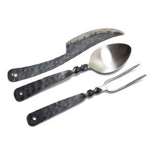 Ensemble de couverts classiques en acier au carbone forgé à la main, de haute qualité, durables, légers et écologiques pour le camping, service OEM - Product Image 1