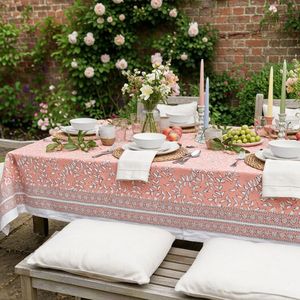 Nappe 10 places en coton 100% imprimée à la main, motif Harmony Peach, faite à la main en Inde, collection Roopantaran, vente chaude - Product Image 4