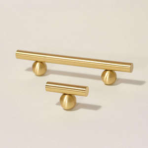 Pomo moderno en forma de T de latón macizo con base de bola, pomo de cajón en oro cepillado para gabinetes de cocina, armarios y herrajes de muebles. - Product Image 4