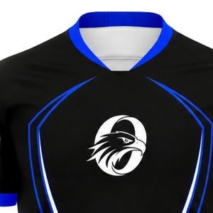 Maillot de football noir et bleu à manches courtes avec tissu à séchage rapide pour l'entraînement de football professionnel - Product Image 3