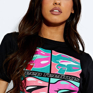 Camiseta Corta Personalizada para Mujer, Informal, de Poliéster/Algodón, con Estampado Gráfico, Manga Corta, Venta al Por Mayor - Product Image 4