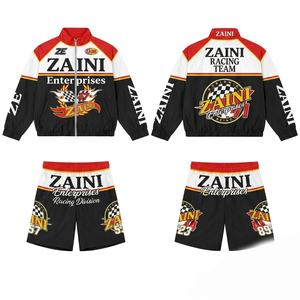 ชุดเซ็ตเสื้อแจ็คเก็ตกันลมพรีเมียม ZAINI 300 กรัม ผ้าโพลีเอสเตอร์ สำหรับผู้ชาย ฤดูหนาว มีฮู้ด คอเสื้อแบบมีปก สีแดง ขาว ดำ ดีไซน์ลายแผง  พร้อมสกรีนลายแบบกำหนดเอง - Product Image 1